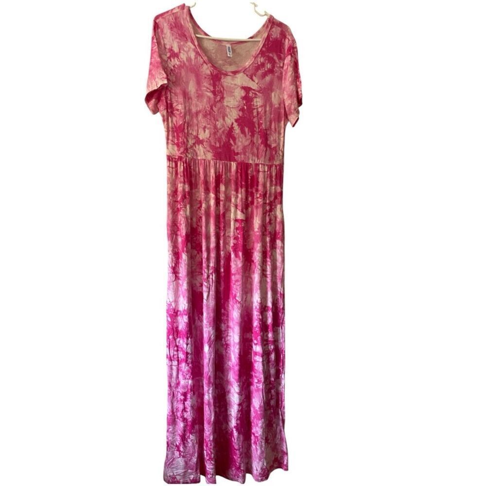 VISSHOW Pink Tie‑Dye Maxi Dress – Size Large – Excellent Condition